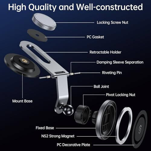 SYNCWIRE Fits MagSafe Car Mount for Universal Dashboard, Tesla Screen, Magnetic Phone Holder for Car, Foldable Aluminum Alloy Arm, Super Stable Car Mount for iPhone 16 Pro Max 15 14 13 12&All Phones - 5