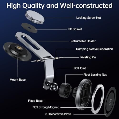 SYNCWIRE Fits MagSafe Car Mount for Universal Dashboard, Tesla Screen, Magnetic Phone Holder for Car, Foldable Aluminum Alloy Arm, Super Stable Car Mount for iPhone 16 Pro Max 15 14 13 12&All Phones - 5