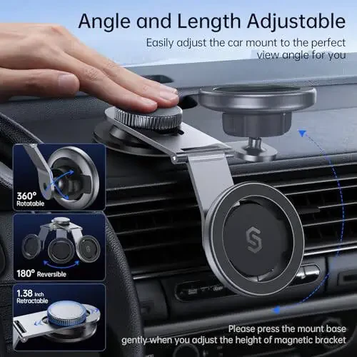 SYNCWIRE Fits MagSafe Car Mount for Universal Dashboard, Tesla Screen, Magnetic Phone Holder for Car, Foldable Aluminum Alloy Arm, Super Stable Car Mount for iPhone 16 Pro Max 15 14 13 12&All Phones - 6