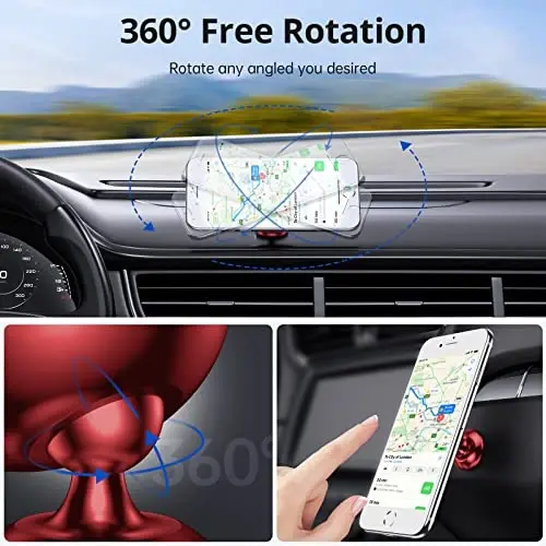 SYNCWIRE Manyetik Telefon Araç Tutucu, Torpido için Araç Telefon Tutucu, Cep Telefonu Araç Kitleri, 360° Ayarlanabilir Mıknatıslı Cep Telefonu Tutucu iPhone, Samsung, LG, GPS, Mini Tablet ile Uyumlu - Kırmızı - 3
