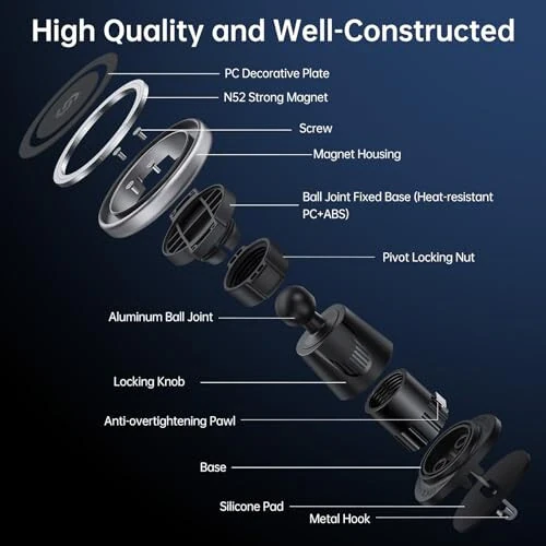 SYNCWIRE for MagSafe Car Mount, Flexible Rotation Magnetic Phone Holder for Car Vent, Hands Free Car Air Vent Phone Holder Clip Universal Compatible with iPhone 16 Pro Max 15 14 13 12 MagSafe Case - 2