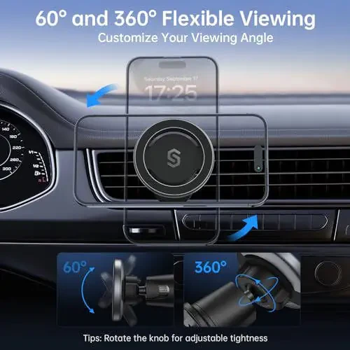 SYNCWIRE for MagSafe Car Mount, Flexible Rotation Magnetic Phone Holder for Car Vent, Hands Free Car Air Vent Phone Holder Clip Universal Compatible with iPhone 16 Pro Max 15 14 13 12 MagSafe Case - 3