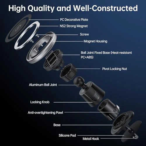 SYNCWIRE for MagSafe Car Mount, Flexible Rotation Magnetic Phone Holder for Car Vent, Hands Free Car Air Vent Phone Holder Clip Universal Compatible with iPhone 16 Pro Max 15 14 13 12 MagSafe Case - SYNCWIRE (1)