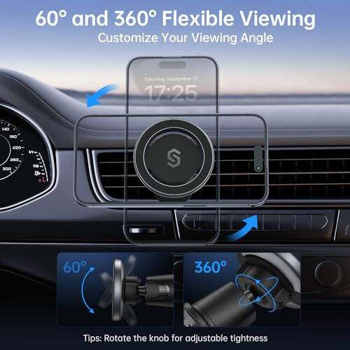 SYNCWIRE for MagSafe Car Mount, Flexible Rotation Magnetic Phone Holder for Car Vent, Hands Free Car Air Vent Phone Holder Clip Universal Compatible with iPhone 16 Pro Max 15 14 13 12 MagSafe Case - 3