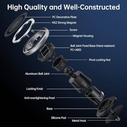 SYNCWIRE for MagSafe Car Mount, Flexible Rotation Magnetic Phone Holder for Car Vent, Hands Free Car Air Vent Phone Holder Clip Universal Compatible with iPhone 16 Pro Max 15 14 13 12 MagSafe Case - 2