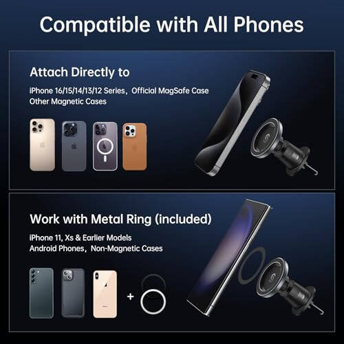 SYNCWIRE for MagSafe Car Mount, Flexible Rotation Magnetic Phone Holder for Car Vent, Hands Free Car Air Vent Phone Holder Clip Universal Compatible with iPhone 16 Pro Max 15 14 13 12 MagSafe Case - 6