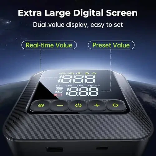 Syncwire Портативный Воздушный Компрессор 150PSI для Автомобильных Шин [В 3 Раза Быстрее] Электрический Насос с Большим ЖК-дисплеем [Бесплатные Колпачки для Вентилей], Автоотключение - 3