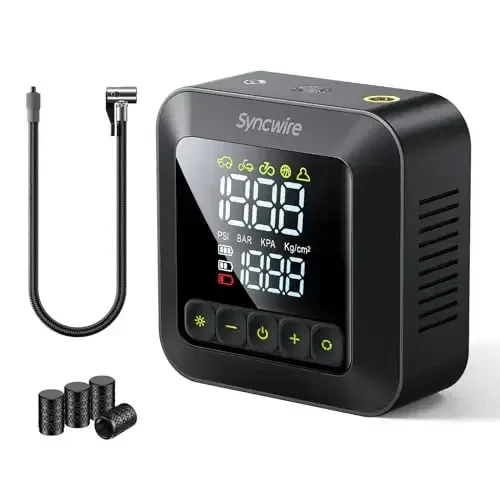 Syncwire Shinalarni Shishirish Portativ Havo Kompressori 150PSI Avtomobil Shinalari uchun Havo Nasosi [3X Tezroq] Shishirish Elektr Aqlli Shinalar Nasosi Juda Katta LCD Dual Value Display [Bepul Avtomobil Shinalari Klapan Qopqoqlari], Avtomatik O'chirish - SYNCWIRE