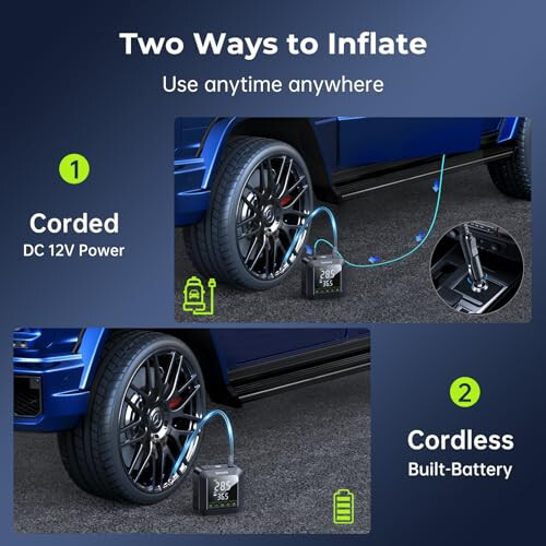 Syncwire Tire Inflator Portable Air Compressor 150PSI Air Pump for Car Tires [3X Faster] Inflation Electric Smart Tire Pump with Extra-Large LCD Dual Value Display [Free Car Tire Valve Caps], Auto-Off - 6
