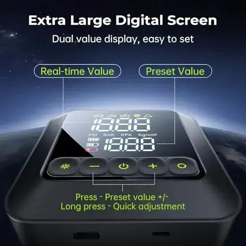 Syncwire Tire Inflator Portable Air Compressor 150PSI Air Pump for Car Tires [3X Faster] Inflation Electric Smart Tire Pump with Extra-Large LCD Dual Value Display [Free Car Tire Valve Caps], Auto-Off - 3