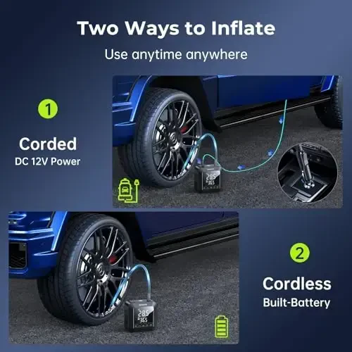 Syncwire Tire Inflator Portable Air Compressor 150PSI Air Pump for Car Tires [3X Faster] Inflation Electric Smart Tire Pump with Extra-Large LCD Dual Value Display [Free Car Tire Valve Caps], Auto-Off - 5