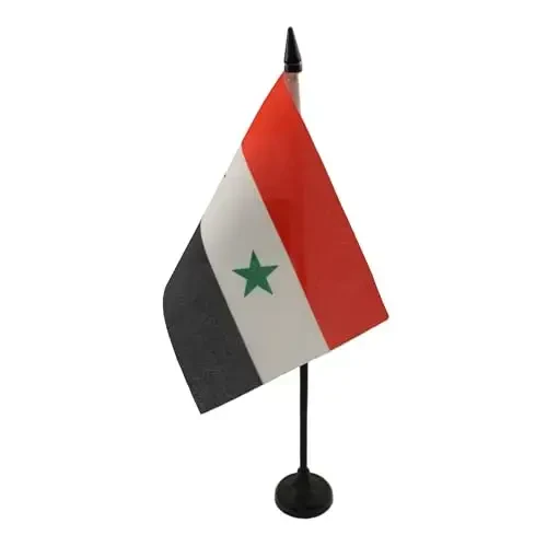 Syria Table Flag 4'' x 6'' - Syrian Desk Flag 15 x 10 cm. - Black plastic stick and base - AZ FLAG - 2