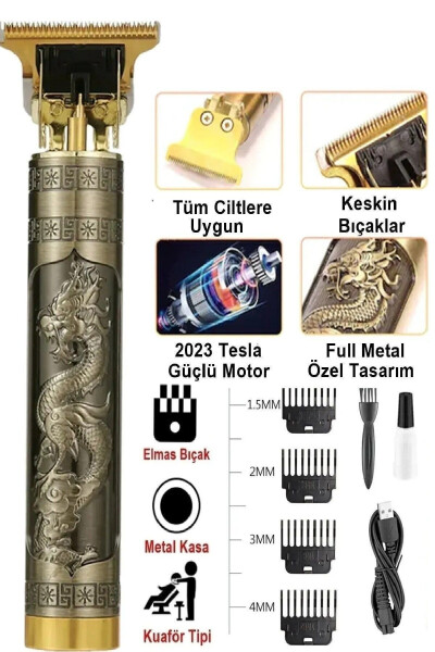 T Razor Electric Hair and Beard Trimmer with Gold Dragon Design and Zero Trim Option - 17