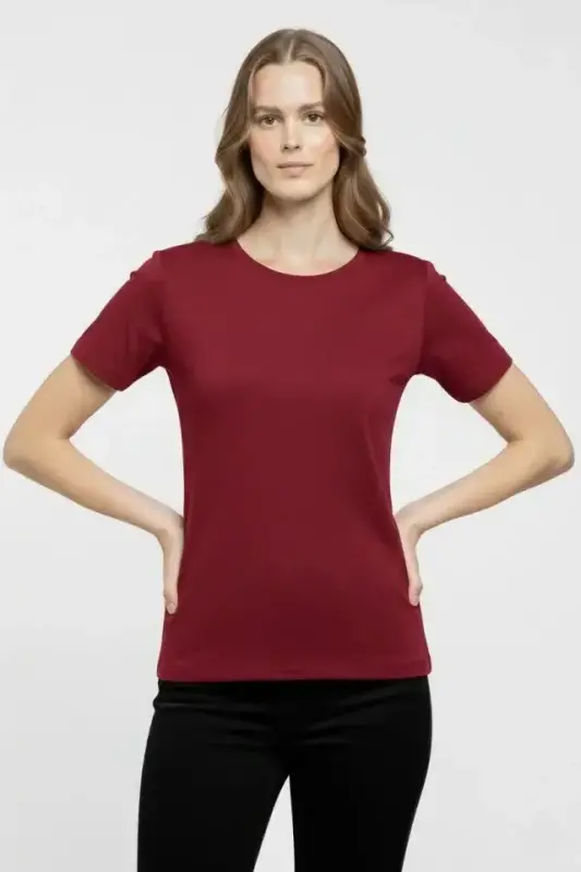 T-Shirt Bisiklet Yaka Slim Fit Likralı Tişört Günlük Basic Body - Bordo - BÜYÜKBEDENIZ