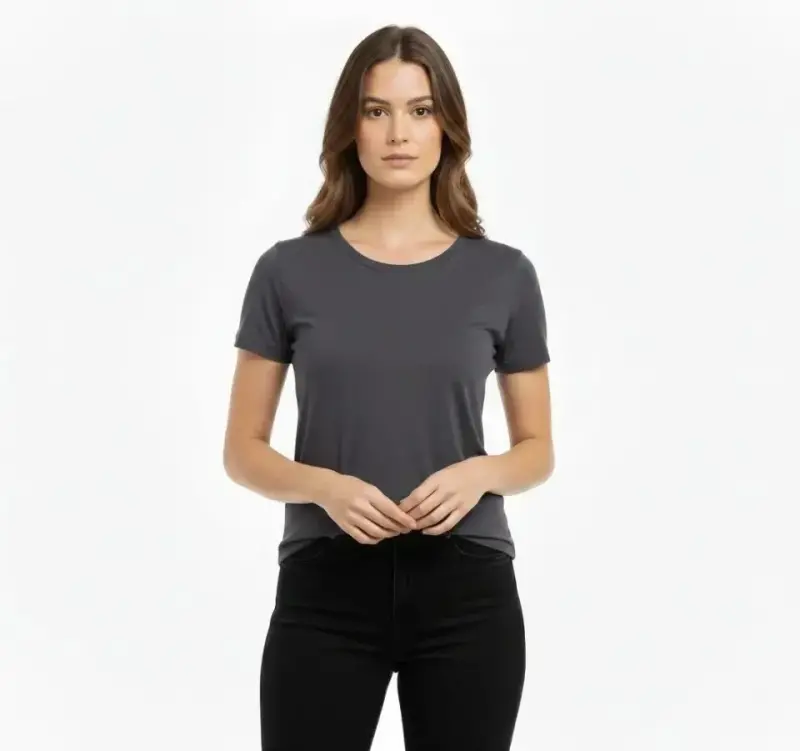 T-Shirt Bisiklet Yaka Slim Fit Likralı Tişört Günlük Basic Body - Füme - 1