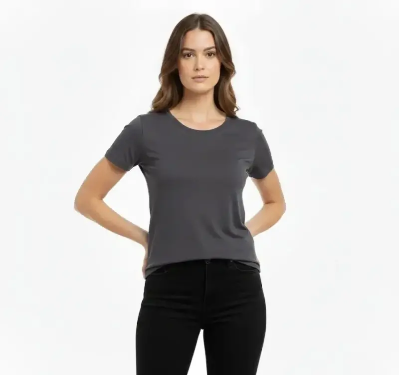 T-Shirt Bisiklet Yaka Slim Fit Likralı Tişört Günlük Basic Body - Füme - 3