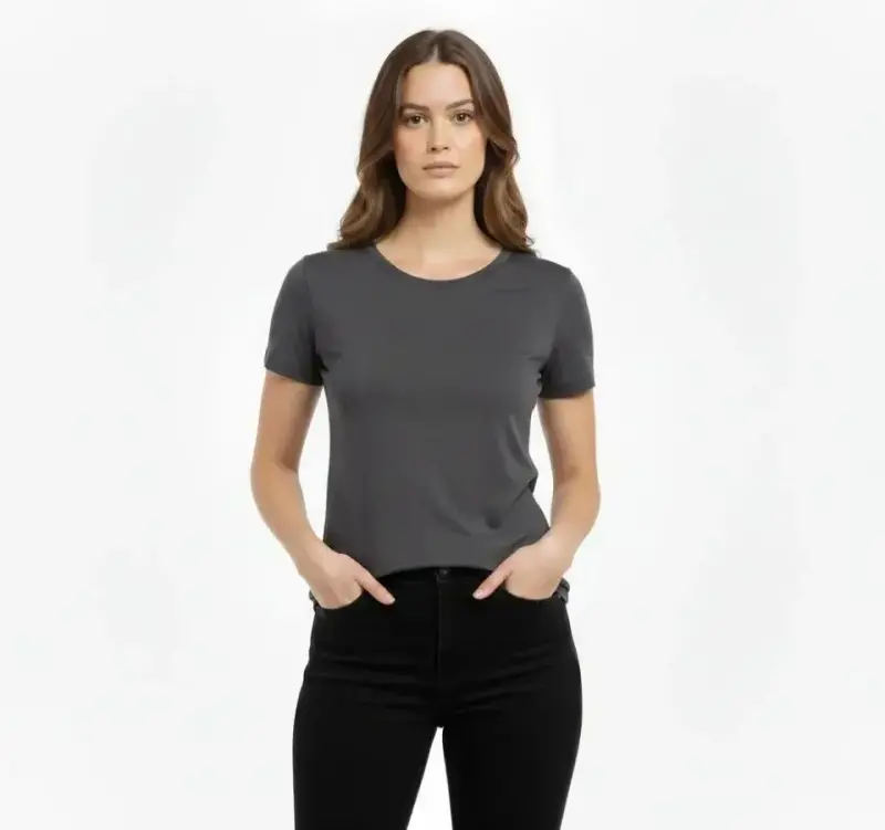T-Shirt Bisiklet Yaka Slim Fit Likralı Tişört Günlük Basic Body - Füme - 2