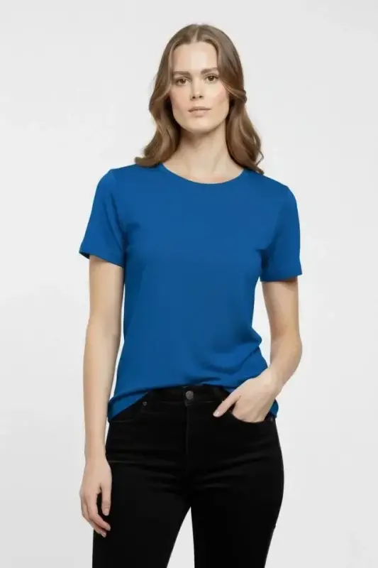 T-Shirt Bisiklet Yaka Slim Fit Likralı Tişört Günlük Basic Body - İndigo - 2