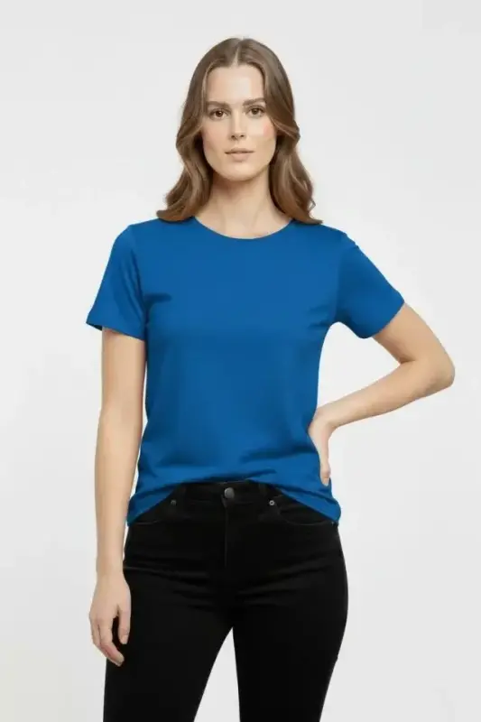 T-Shirt Bisiklet Yaka Slim Fit Likralı Tişört Günlük Basic Body - İndigo - BÜYÜKBEDENIZ