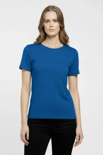 T-Shirt Bisiklet Yaka Slim Fit Likralı Tişört Günlük Basic Body - İndigo - 3