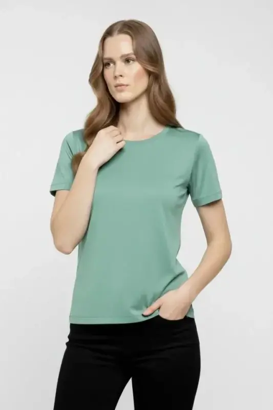 T-Shirt Bisiklet Yaka Slim Fit Likralı Tişört Günlük Basic Body - Mint Yeşili - BÜYÜKBEDENIZ