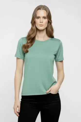 T-Shirt Bisiklet Yaka Slim Fit Likralı Tişört Günlük Basic Body - Mint Yeşili - 3