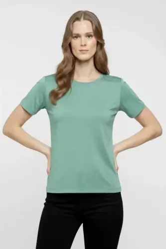 T-Shirt Bisiklet Yaka Slim Fit Likralı Tişört Günlük Basic Body - Mint Yeşili - BÜYÜKBEDENIZ (1)