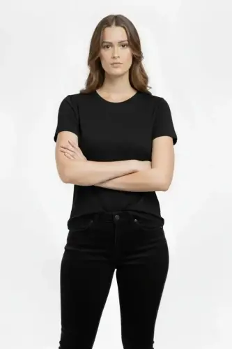 T-Shirt Bisiklet Yaka Slim Fit Likralı Tişört Günlük Basic Body - Siyah - BÜYÜKBEDENIZ (1)