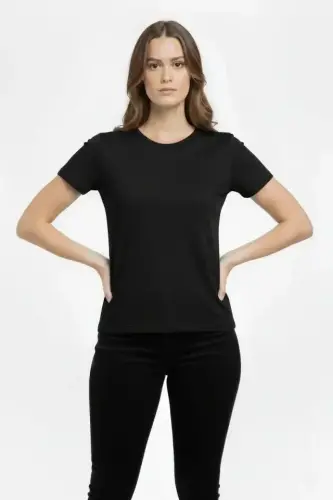 T-Shirt Bisiklet Yaka Slim Fit Likralı Tişört Günlük Basic Body - Siyah - 1