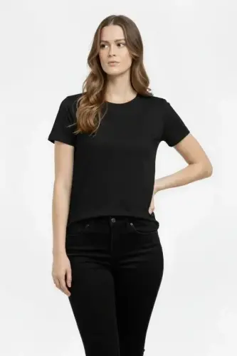 T-Shirt Bisiklet Yaka Slim Fit Likralı Tişört Günlük Basic Body - Siyah - 3