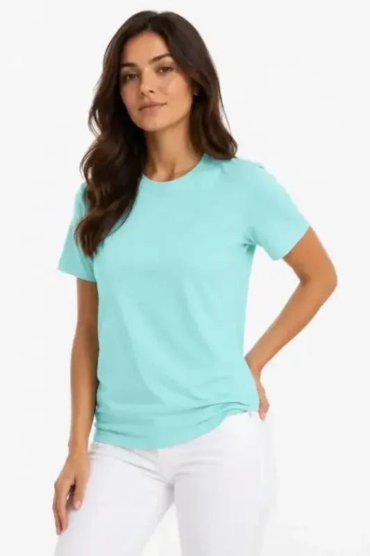 T-Shirt Bisiklet Yaka Slim Fit Likralı Tişört Günlük Basic Body - Turkuaz - BÜYÜKBEDENIZ