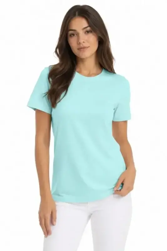T-Shirt Bisiklet Yaka Slim Fit Likralı Tişört Günlük Basic Body - Turkuaz - 2