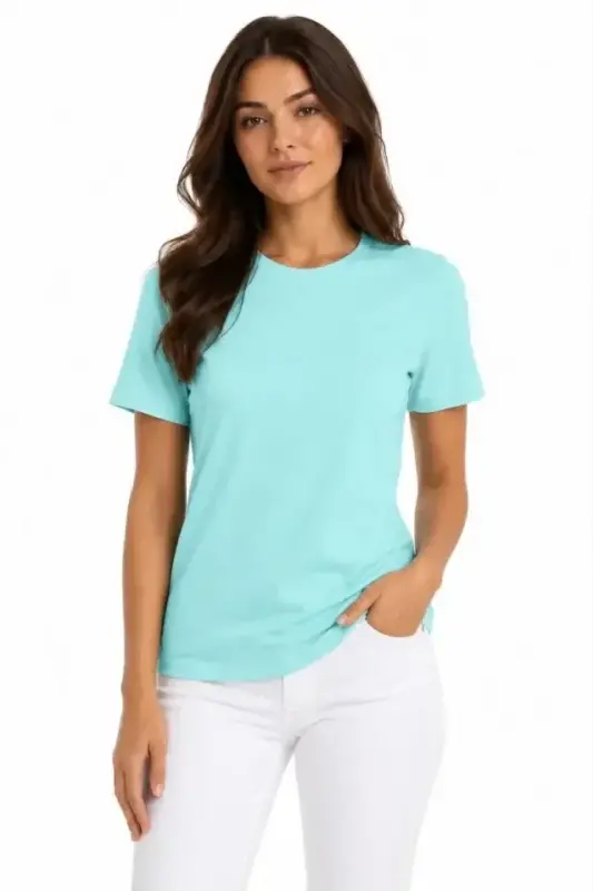 T-Shirt Bisiklet Yaka Slim Fit Likralı Tişört Günlük Basic Body - Turkuaz - 3