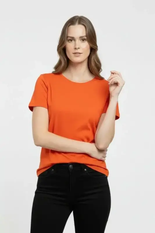 T-Shirt Bisiklet Yaka Slim Fit Likralı Tişört Günlük Basic Body - Turuncu - 2