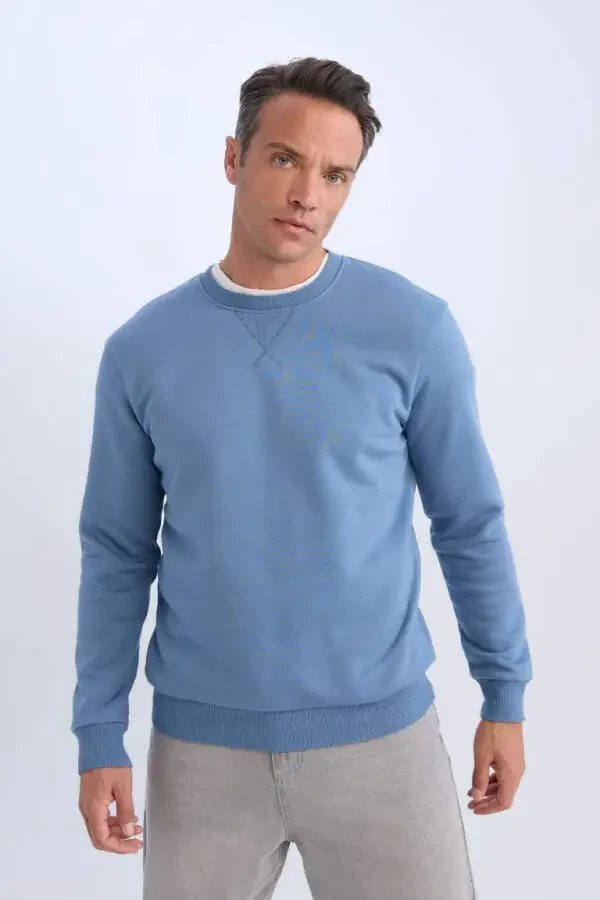 T-shirt kalin, Basic to'g'ri kalıp, bo'yin qismi yumaloq, rang ko'k - 1