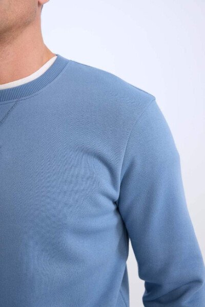 T-shirt kalin, Basic to'g'ri kalıp, bo'yin qismi yumaloq, rang ko'k - 4