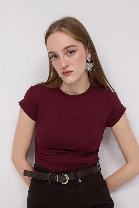 T-shirt с кулиской по бокам B3939-j5-Bordo - 5