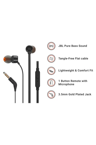 T160 In-Ear Headphones with Microphone (BLACK) - JBL (1)