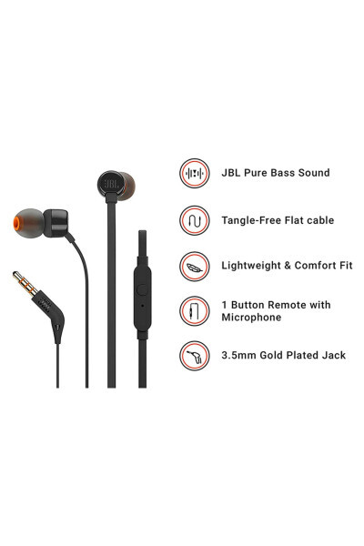 T160 Mikrofonli Quloq ichiga Qo'yiladigan Quloqchinlar (QORA) - JBL (1)