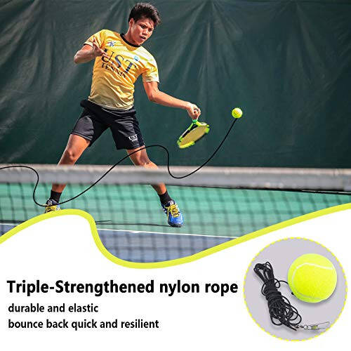 T4U888 Tennis Trainer Rebound Ball, Tennis Practice Trainer Gear Tennis Training Equipment Kit with 1 Trainer Base 4 Elastic Ropes & 4 Balls for Beginners, Kids, Adults - 6
