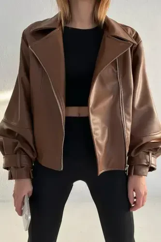 Taba Balon Kol Teri Jaket-Taba - 3