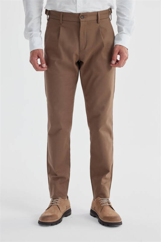 Taba Comfort Fit Double Pleated Waist Buckle Cotton Canvas Pants - 1