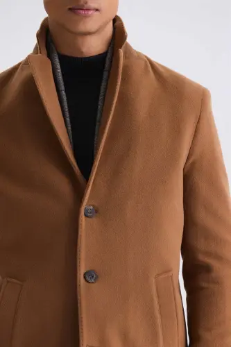 Taba Comfort Fit Mono Yoqali yon tomonli Cashmere Palto 