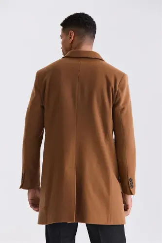 Taba Comfort Fit Mono Yoqali yon tomonli Cashmere Palto - 2