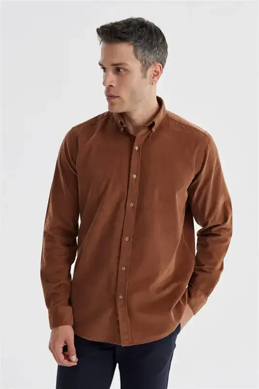 Taba Comfort Fit Tugmali Yoqa 100% Paxta Baxmal Ko'ylak - 2