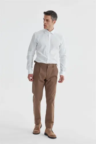 Taba Comfort Fit Хлопковые брюки-канвас с двумя складками, удобной посадкой и пряжкой на поясе - JAKAMEN (1)