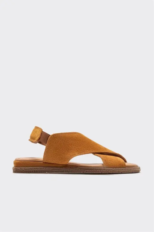 Taba Deri Kadın Düz Sandalet - Taba - ELLE SHOES