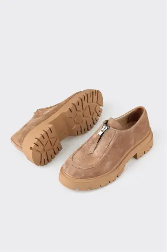 Hellbraune Leder Freizeitschuhe für Damen - Beige - 3