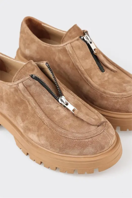 Hellbraune Leder Freizeitschuhe für Damen - Beige - 5