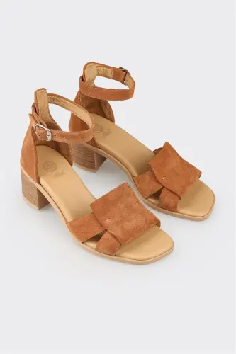 Taba Deri Kadın Topuklu Sandalet - Taba - ELLE SHOES (1)